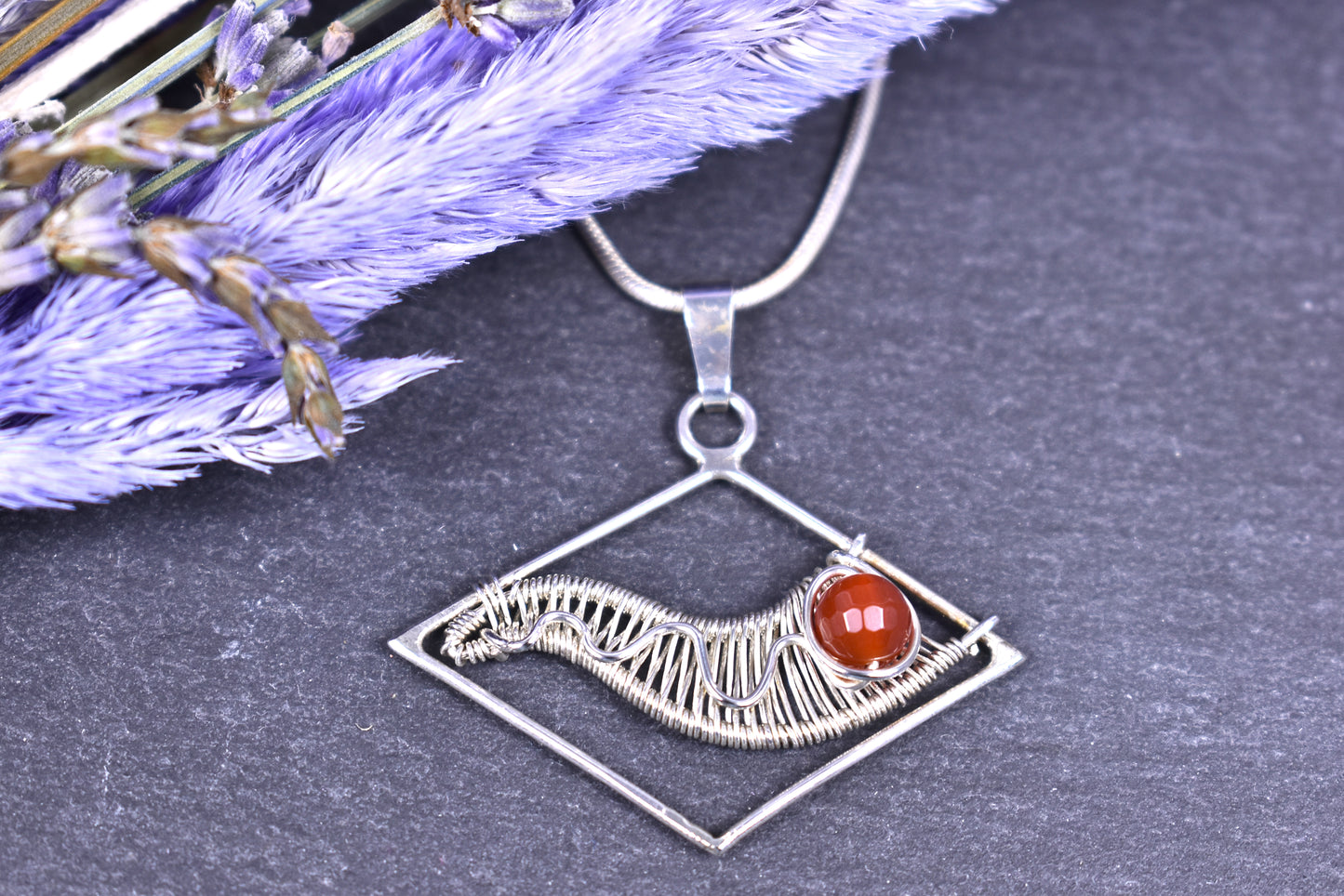 Pendentif Cornaline Echna tissé en Argent Massif