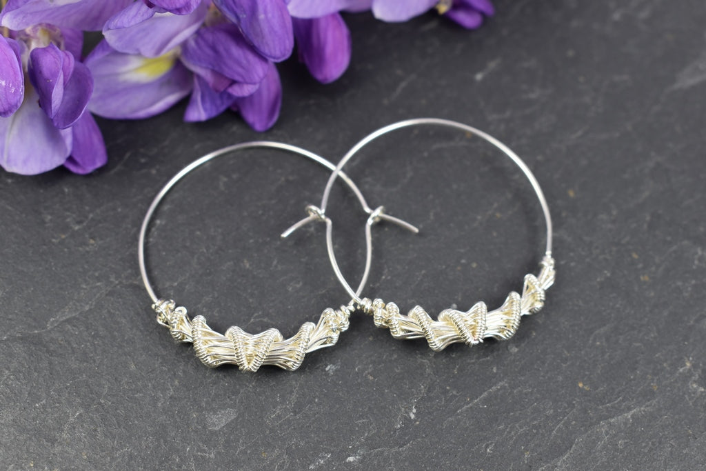 Boucles d'oreilles « Ciannait » créoles cocons en argent tissé enroulé