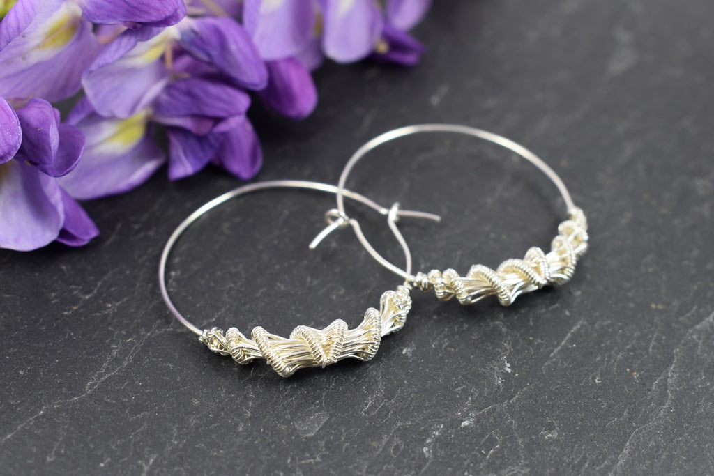 Boucles d'oreilles « Ciannait » créoles cocons en argent tissé enroulé