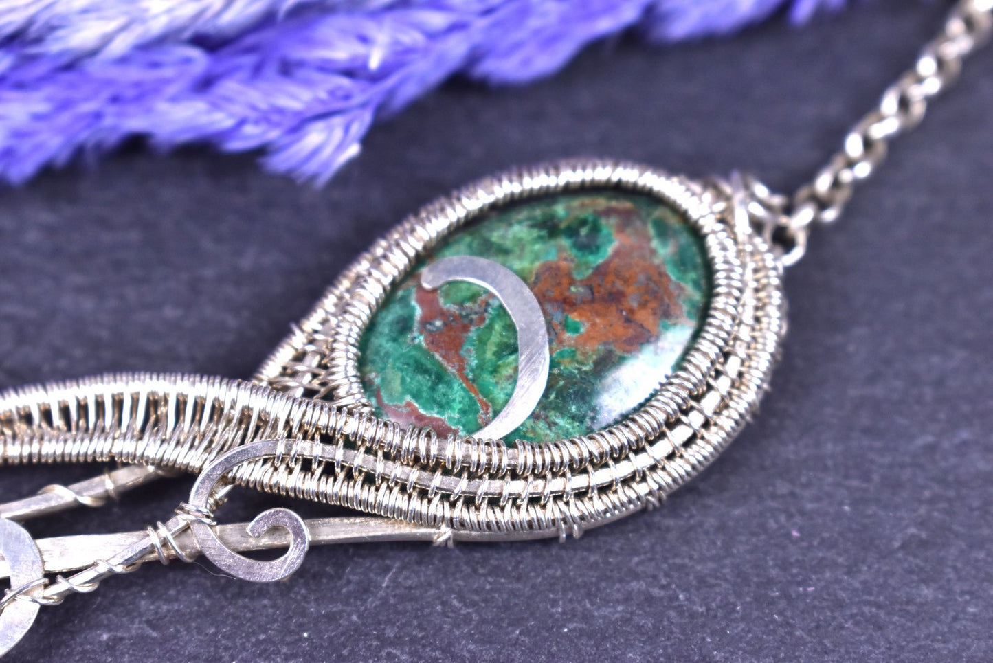 Collier "Maelaig" Chrysocolle Malachite et argent tissé main