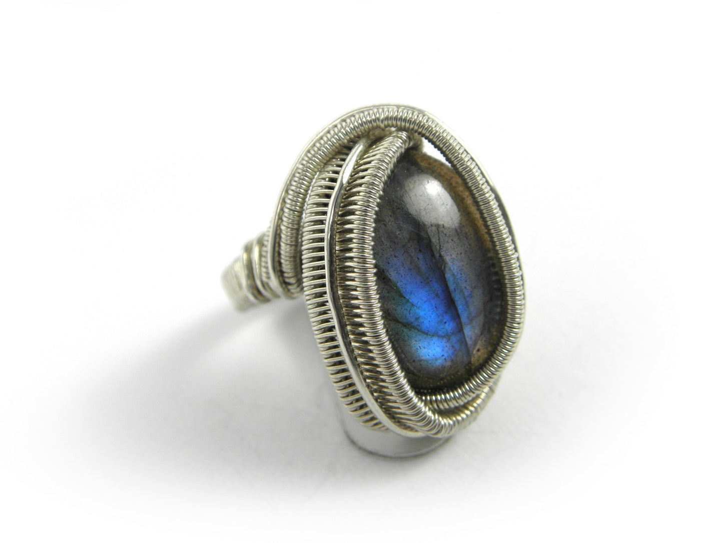 VENDU ! Bague Labradorite taille 49 et argent tissé main