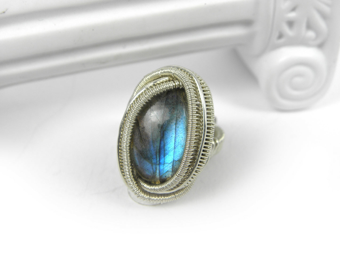 VENDU ! Bague Labradorite taille 49 et argent tissé main