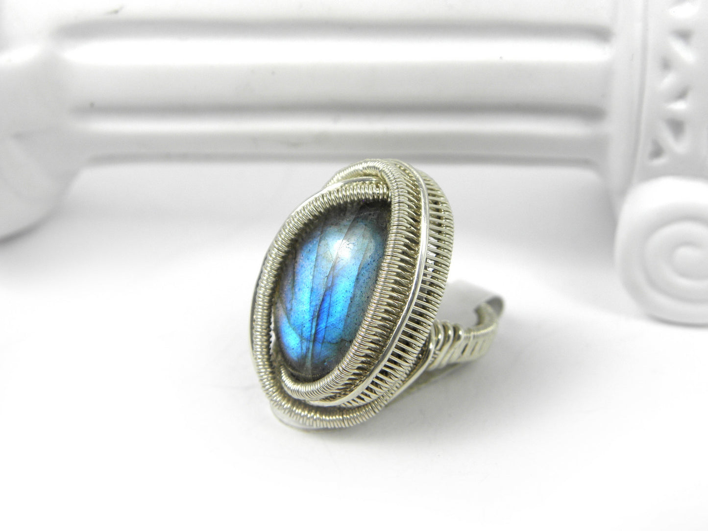 VENDU ! Bague Labradorite taille 49 et argent tissé main