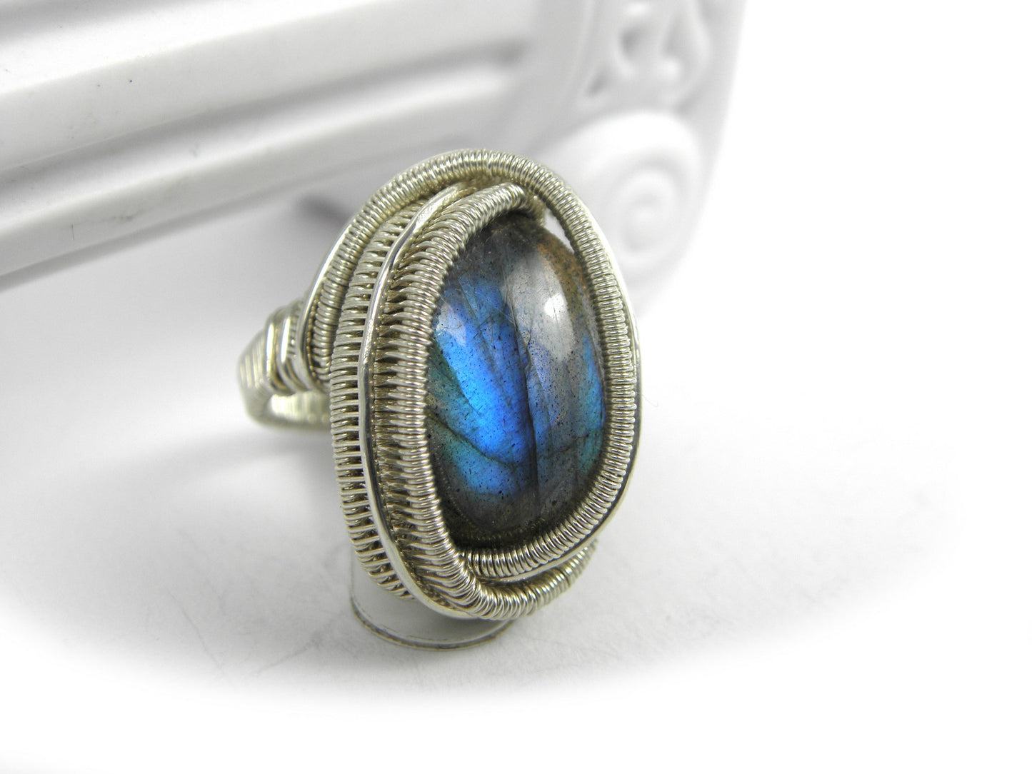 VENDU ! Bague Labradorite taille 49 et argent tissé main