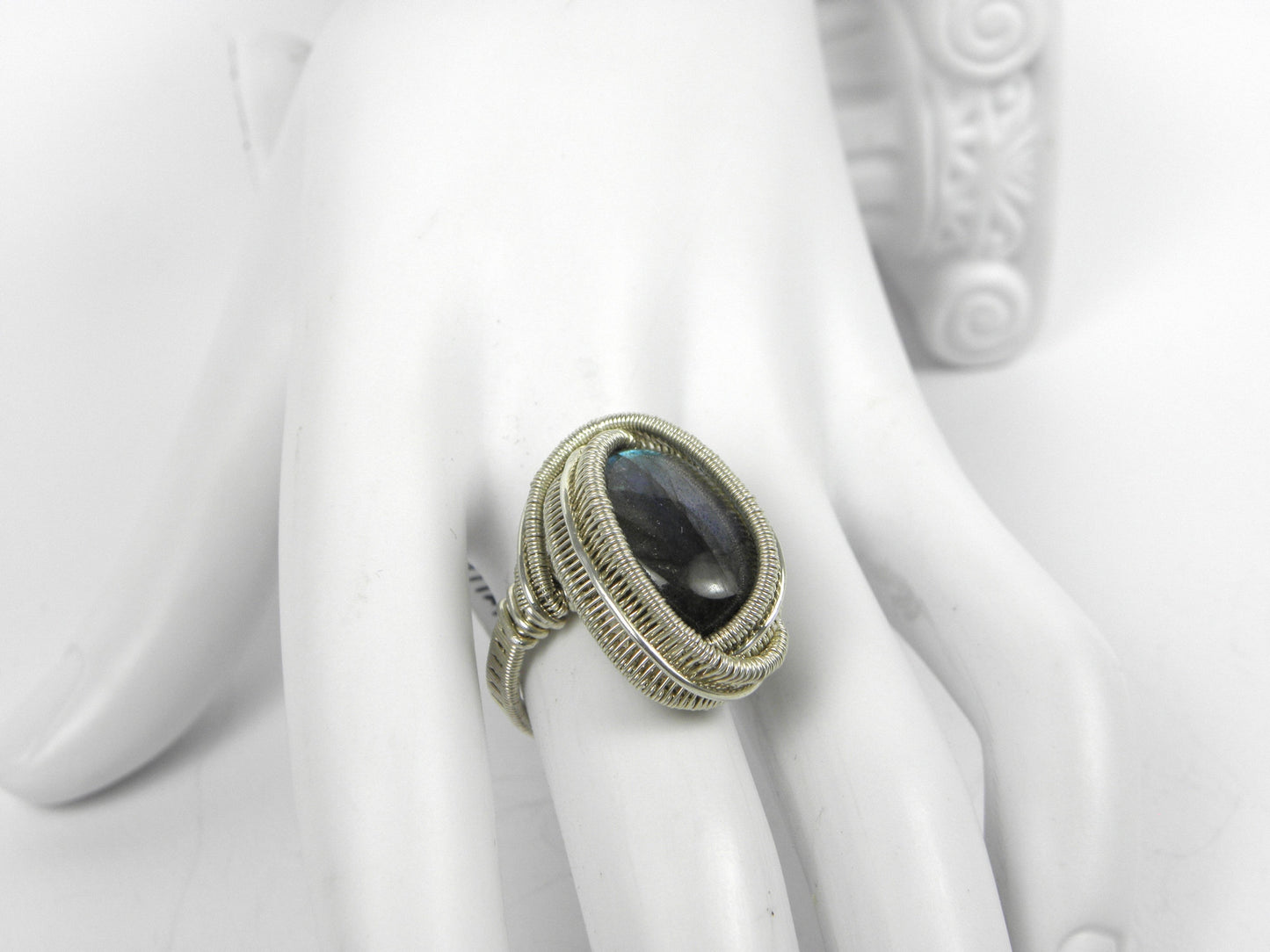 VENDU ! Bague Labradorite taille 49 et argent tissé main