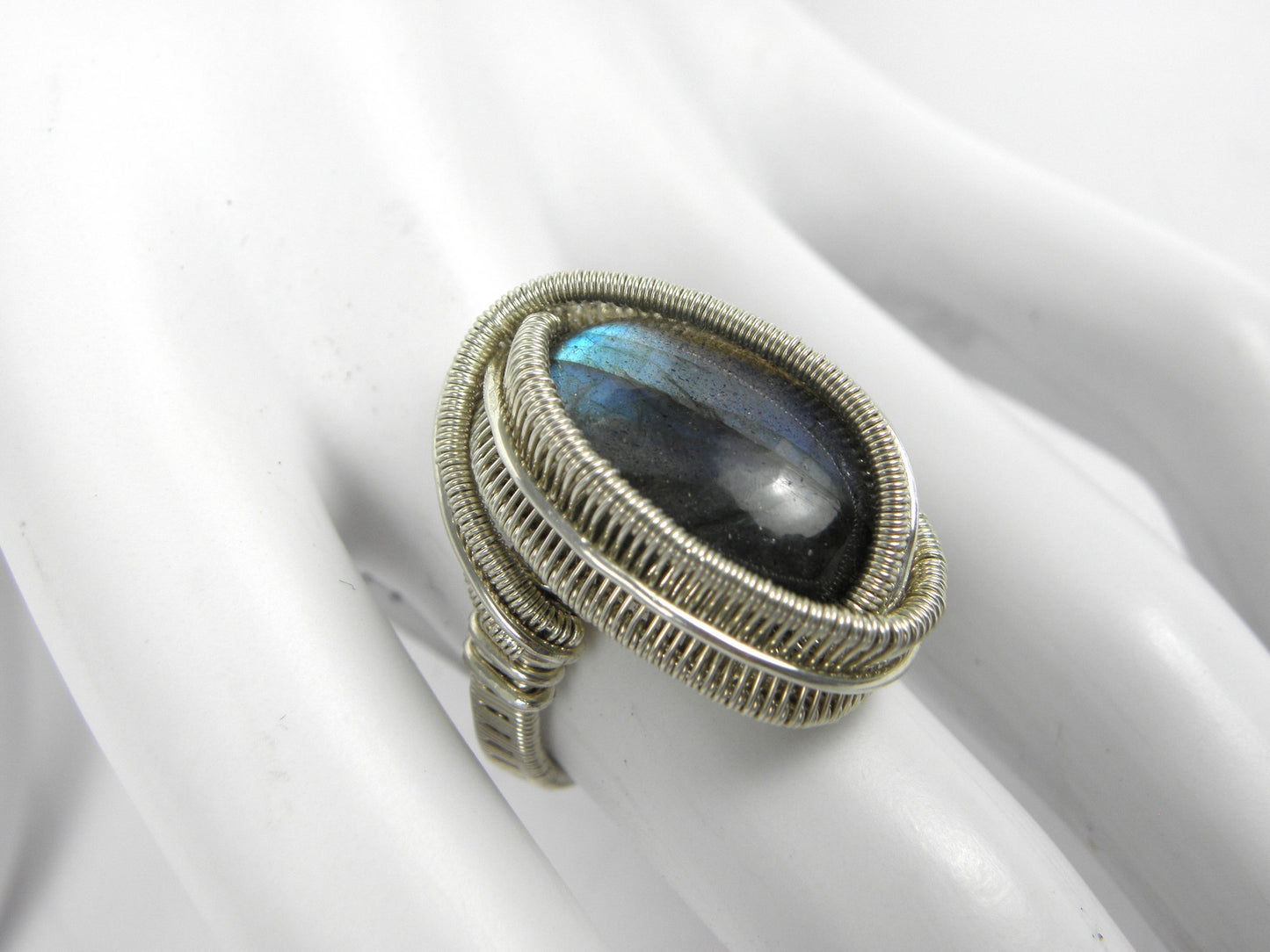 VENDU ! Bague Labradorite taille 49 et argent tissé main