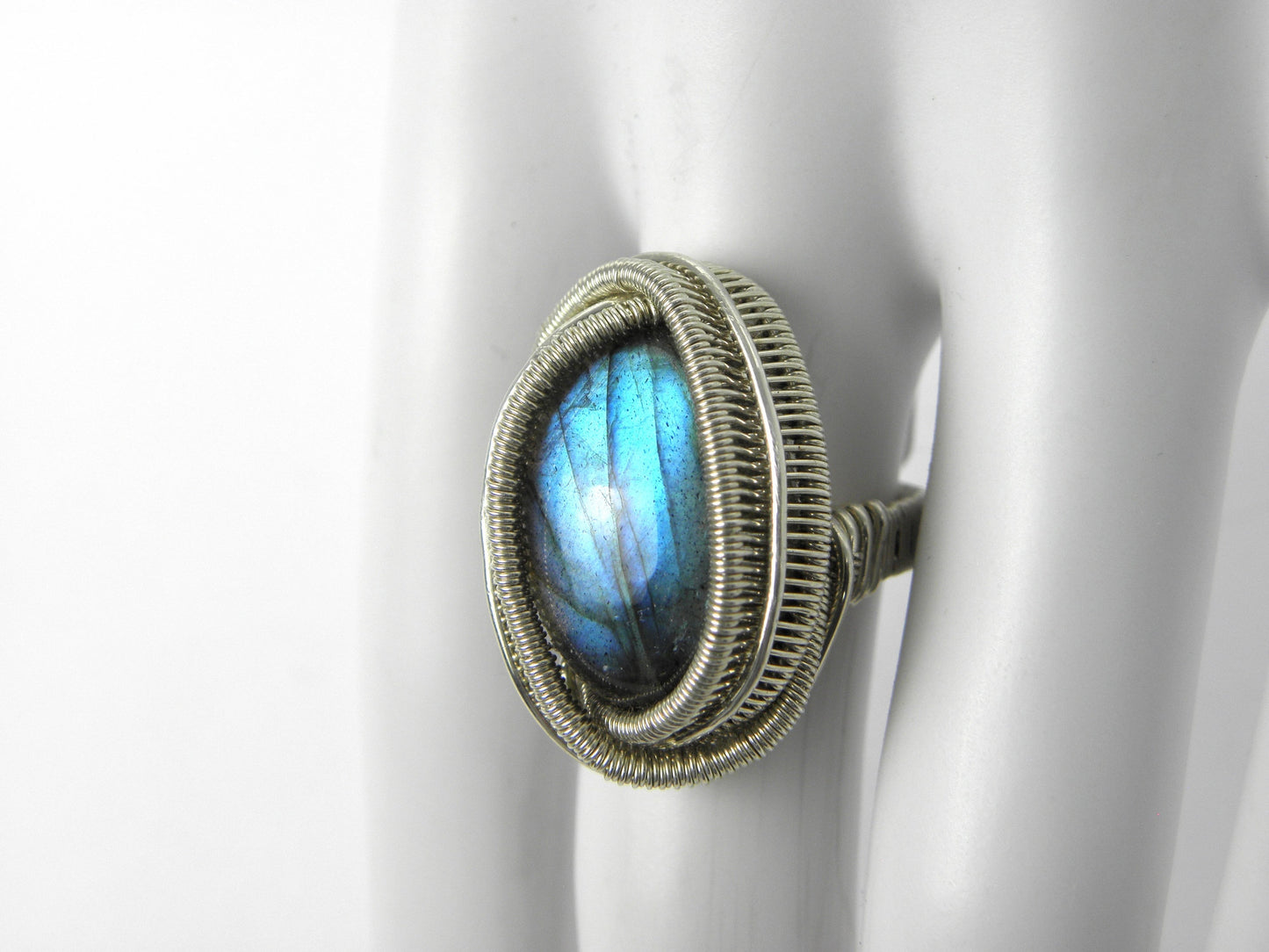 VENDU ! Bague Labradorite taille 49 et argent tissé main