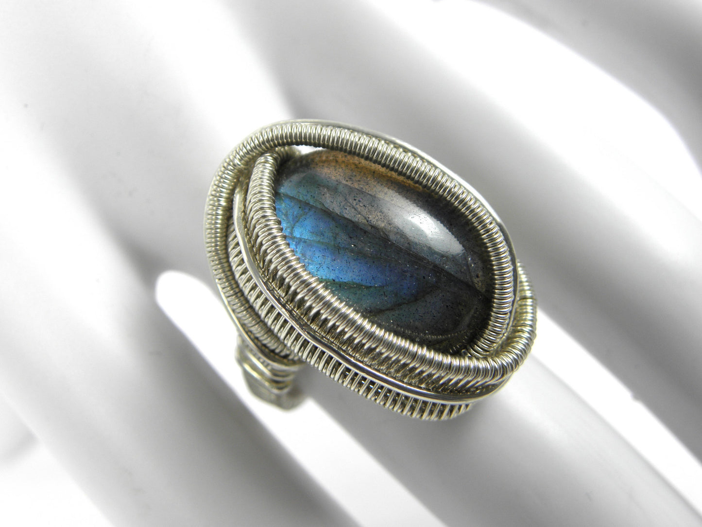 VENDU ! Bague Labradorite taille 49 et argent tissé main