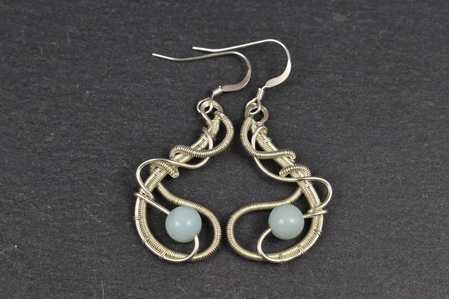 Boucles d'oreilles tissées en argent massif et Pierre Amazonite