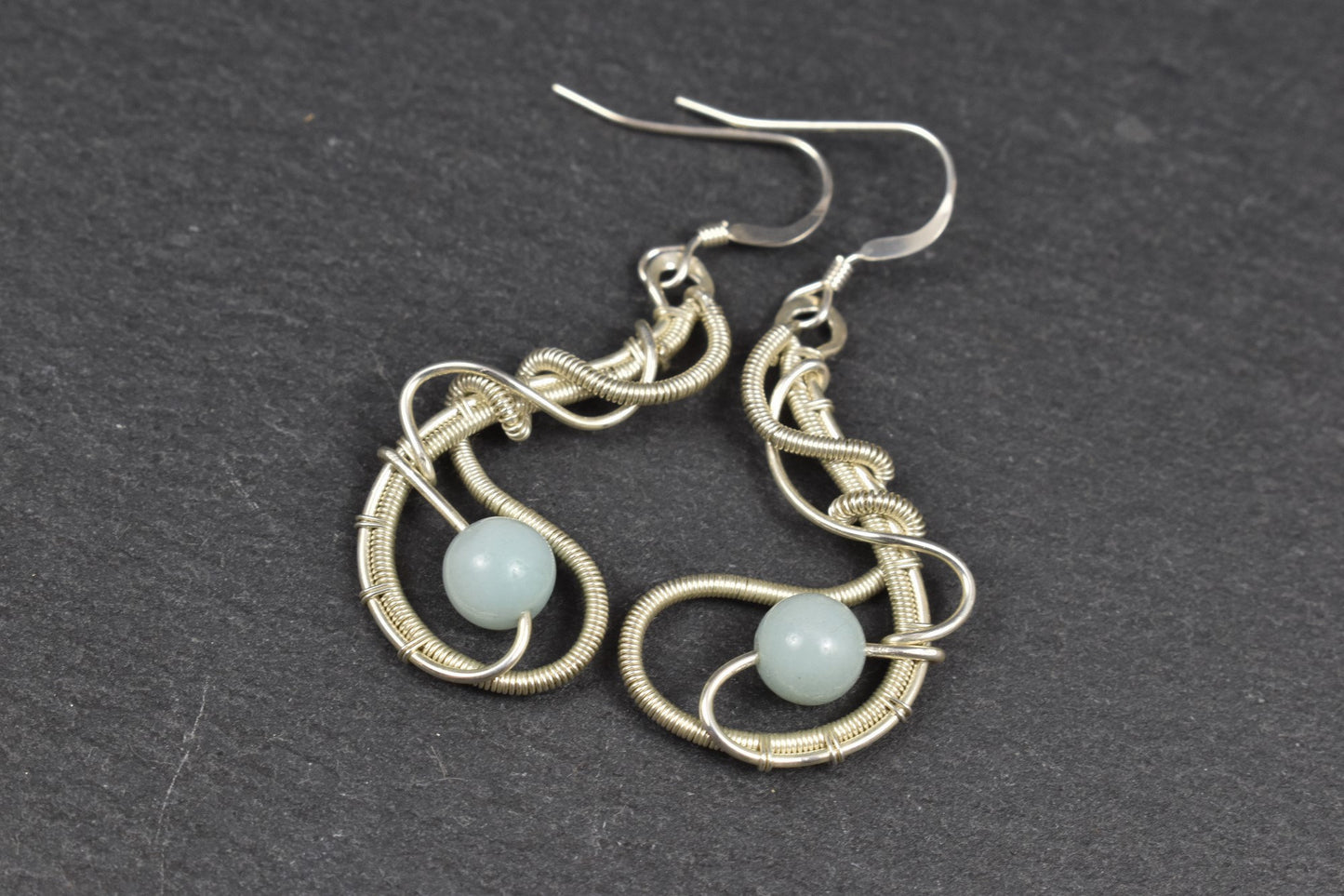 Boucles d'oreilles tissées en argent massif et Pierre Amazonite