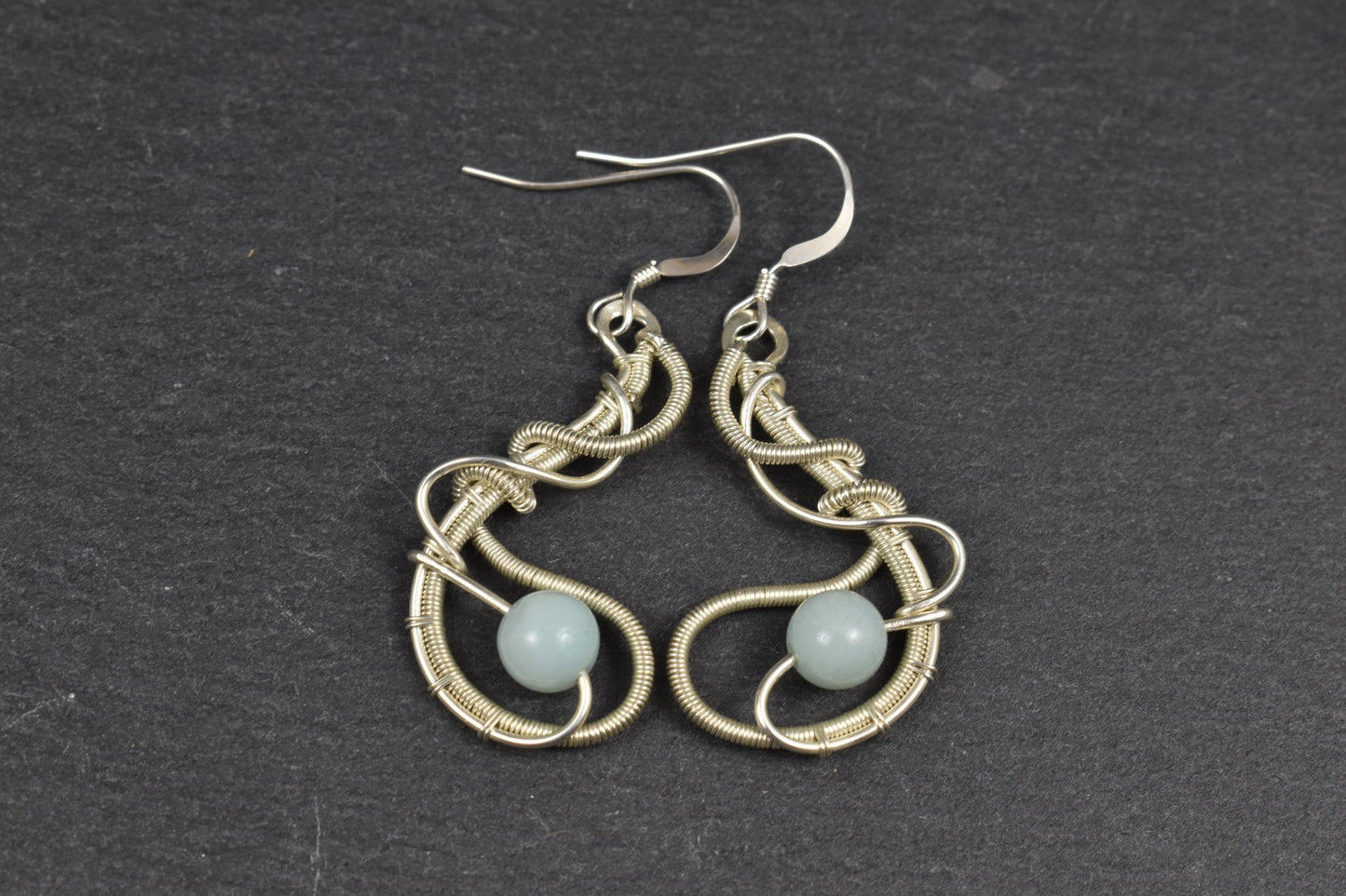 Boucles d'oreilles tissées en argent massif et Pierre Amazonite