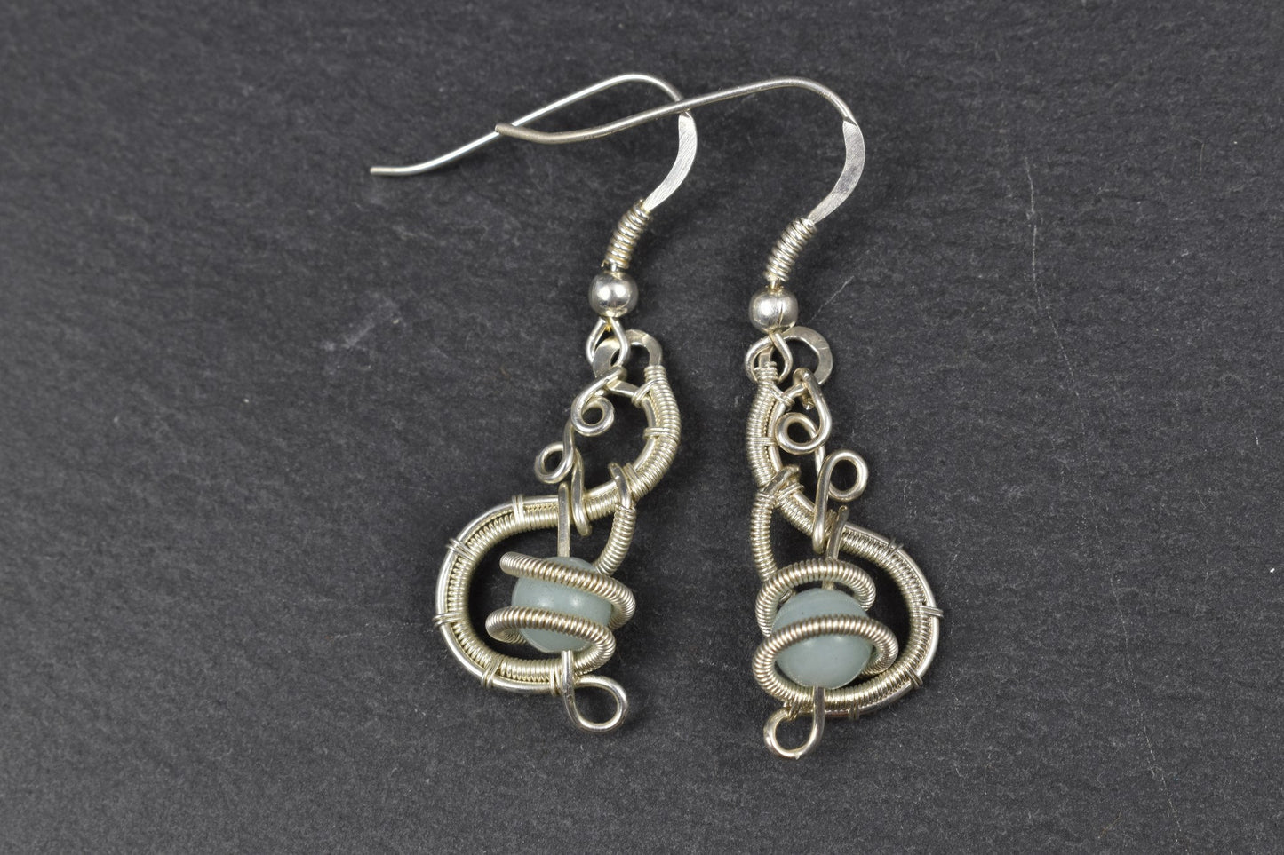 Boucles d'oreilles tissées en argent massif et Pierre Amazonite