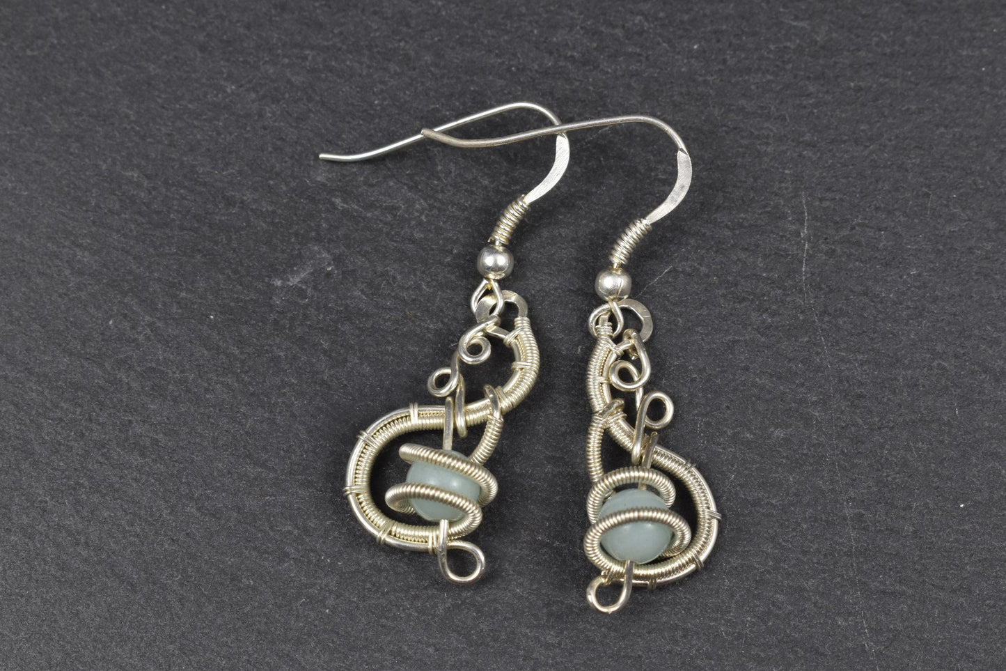 Boucles d'oreilles tissées en argent massif et Pierre Amazonite