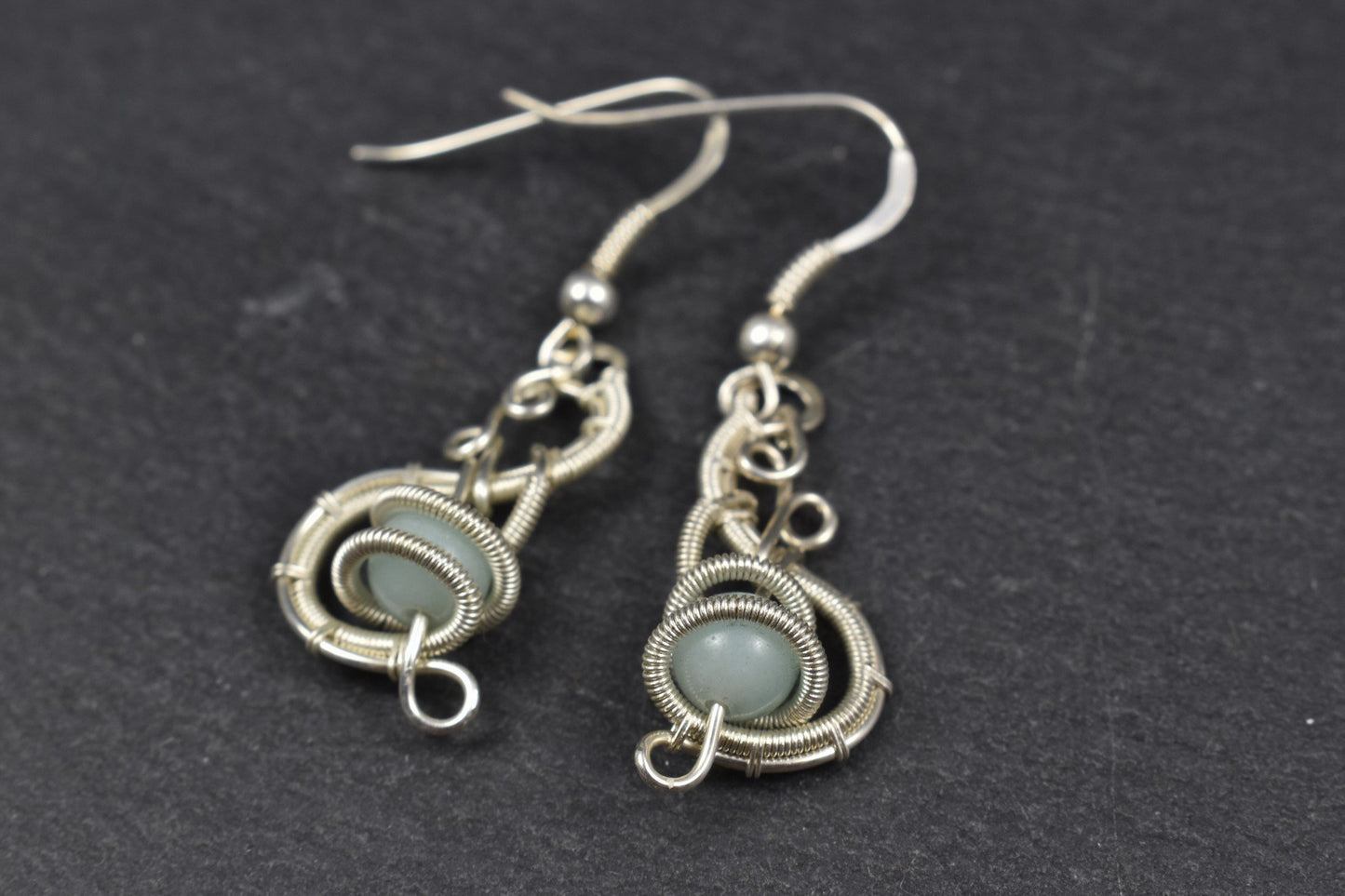 Boucles d'oreilles tissées en argent massif et Pierre Amazonite