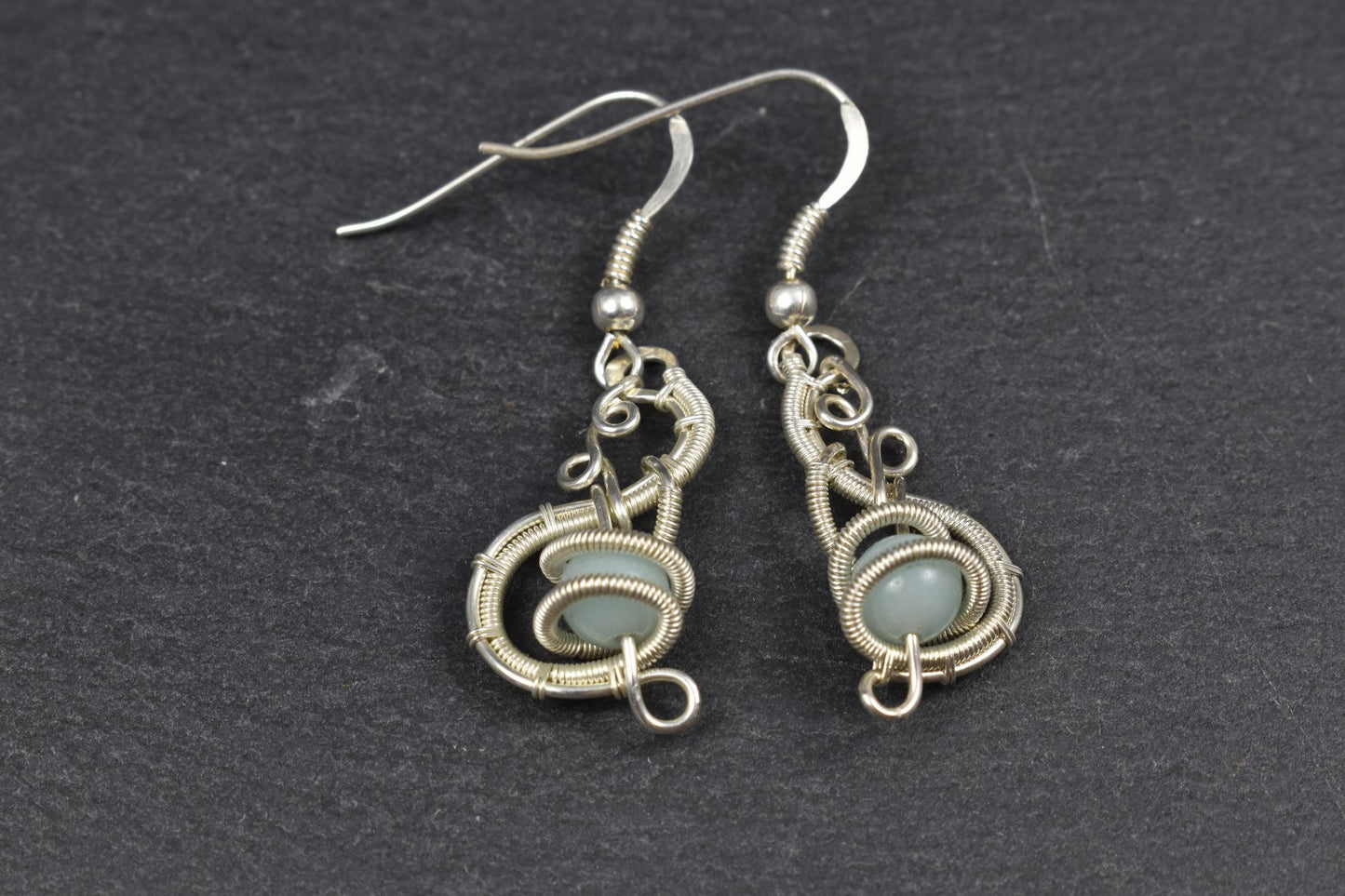 Boucles d'oreilles tissées en argent massif et Pierre Amazonite