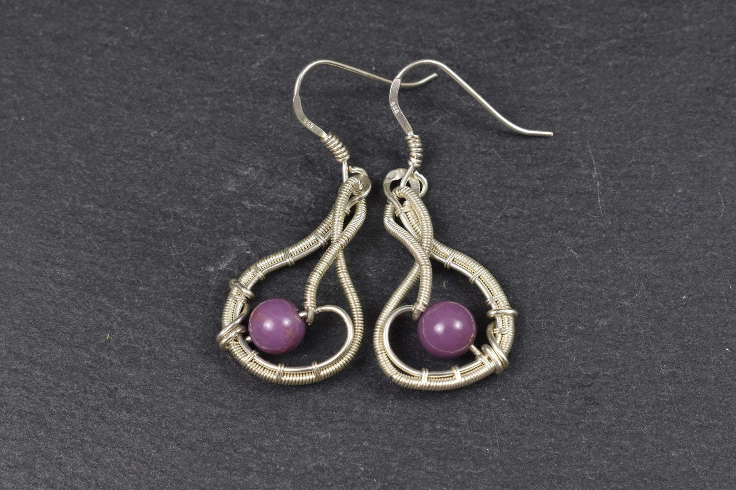 Boucles d'oreilles tissées en argent massif et Pierre Phosphosiderite