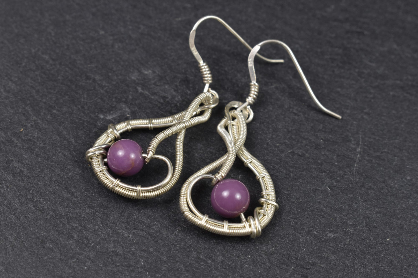 Boucles d'oreilles tissées en argent massif et Pierre Phosphosiderite