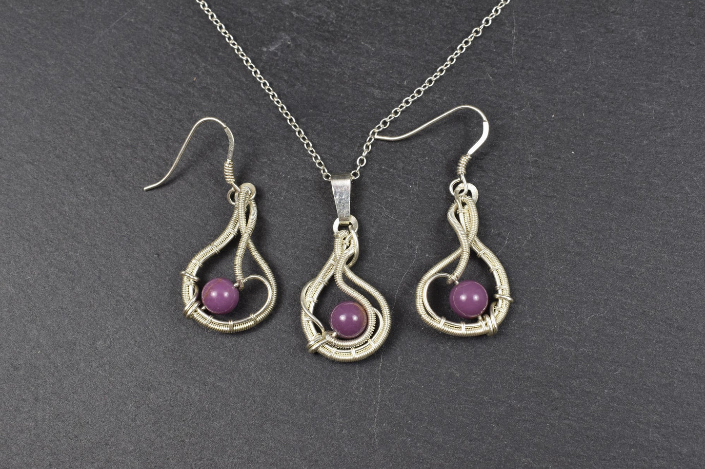 Boucles d'oreilles tissées en argent massif et Pierre Phosphosiderite