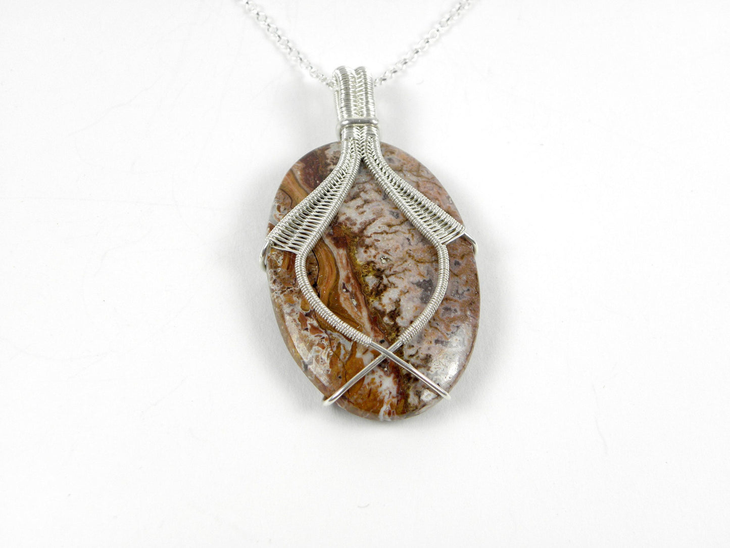 Pendentif Agate Crazy Lace Rosita, tissé en argent massif