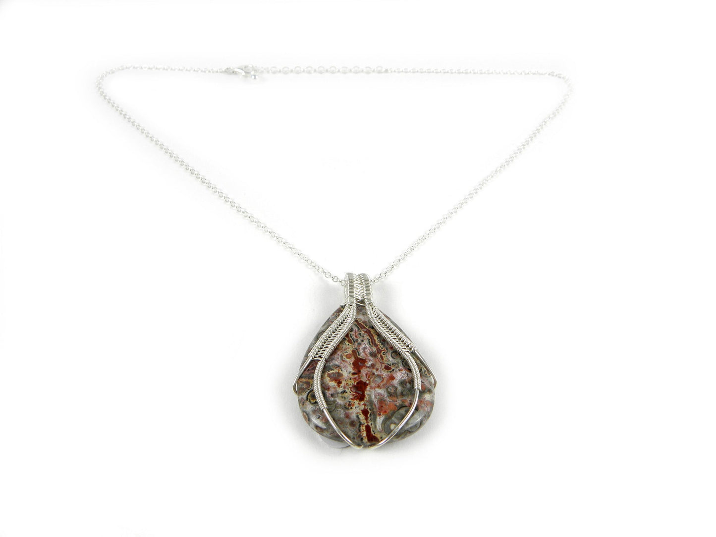 Pendentif Jaspe Leopard, tissé en argent massif