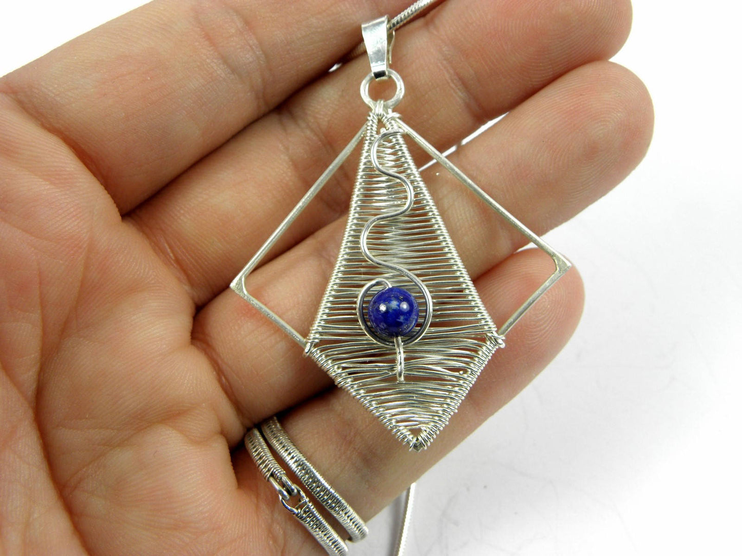 VENDU ! !  Pendentif Lapis Lazuli "Eilidh" tissé en Argent Massif